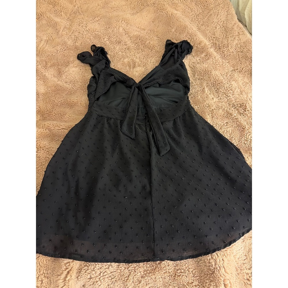 Altar'd State Black Swiss Dot Ruffle Mini Dress Back Tie Cutout Womens Large - Picture 7 of 10
